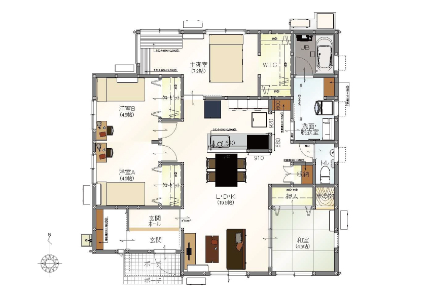 伊集院町 平屋建て 売建Ⅰ 間取り