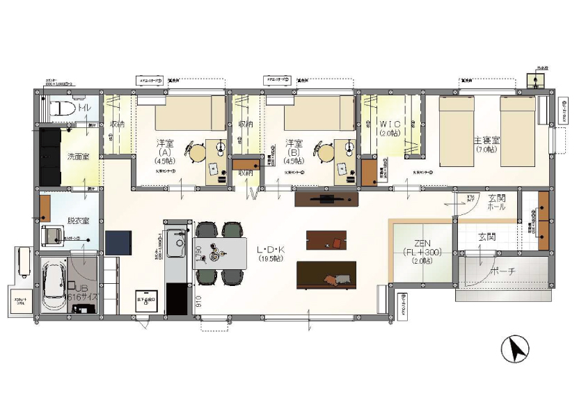 田上7丁目 平屋建て 売建 間取り