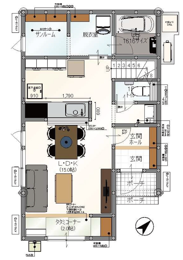 谷山中央8丁目 2階建て 売建 間取り